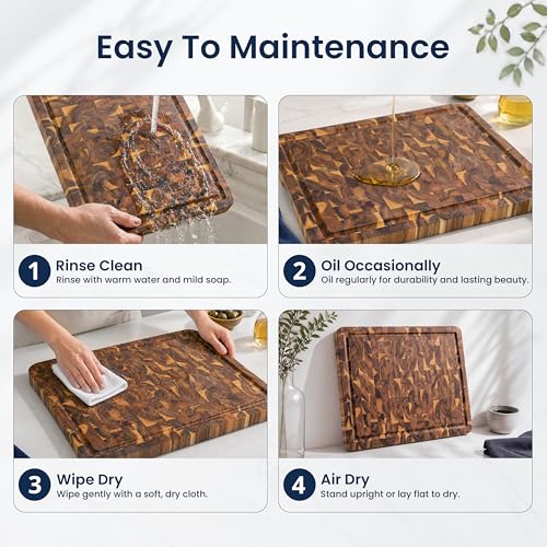 HOMESTEAD Natural End Grain Acacia Wood Cutting Board 23x18 with Juice Groove & Handles