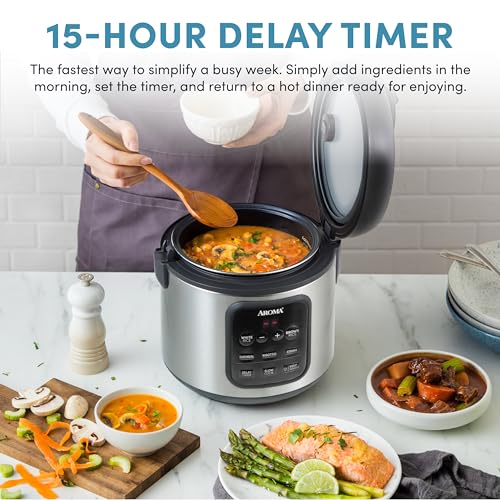 AROMA 4-Cup Uncooked / 8-Cup Cooked Digital Rice Cooker with Steamer and Multicooker