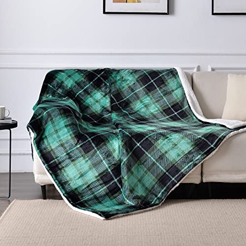 SOCHOW Sherpa Plaid Fleece Throw Blanket, Double-Sided Super Soft Luxurious Bedding Blanket 90 x 108 inches, Green