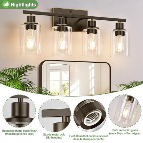 Indoi 4-Light Bathroom Vanity Light Fixture - Oil-Rubbed Bronze & Clear Glass