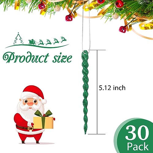 30 Pcs Christmas Plastic Icicle Twisted Plastic Icicle Ornaments Christmas Tree Hanging Decoration and Holiday Xmas Party Wedding Hanging(5.12 Inch,Dark Green)