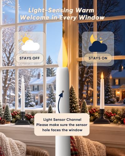 Meigic Black 6-Piece 8-Inch Dusk-to-Dawn Flameless Window Candles with Holders