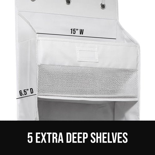 GORILLA GRIP Over The Door Organizer - 5 Deep Hanging Shelves, Holds 50lbs | White, 58x15 Inches