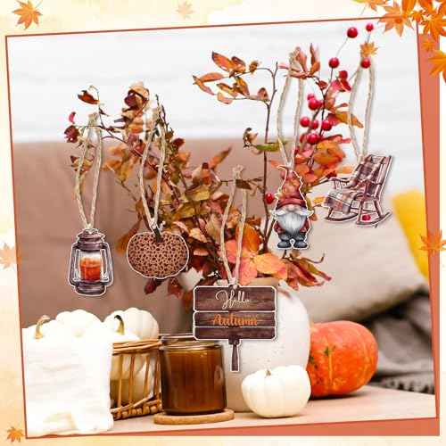 36Pcs Fall Tree Ornaments,Fall Thanksgiving Wood Ornaments for Autumn Decorations with String Fall Decorations for Home Tree Office