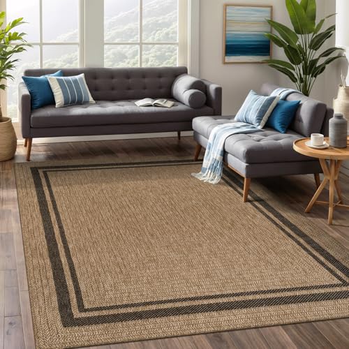 Beverly Rug 5x7 Natural-Black Bordered Washable Indoor Outdoor Rug