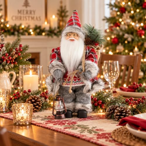 Enanal Santa Claus Figurine Red - 13.8in Classic Christmas Indoor Decor