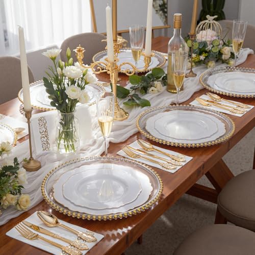 WDF Gold Baroque Disposable Plastic Silverware Set 300 Pieces for Parties