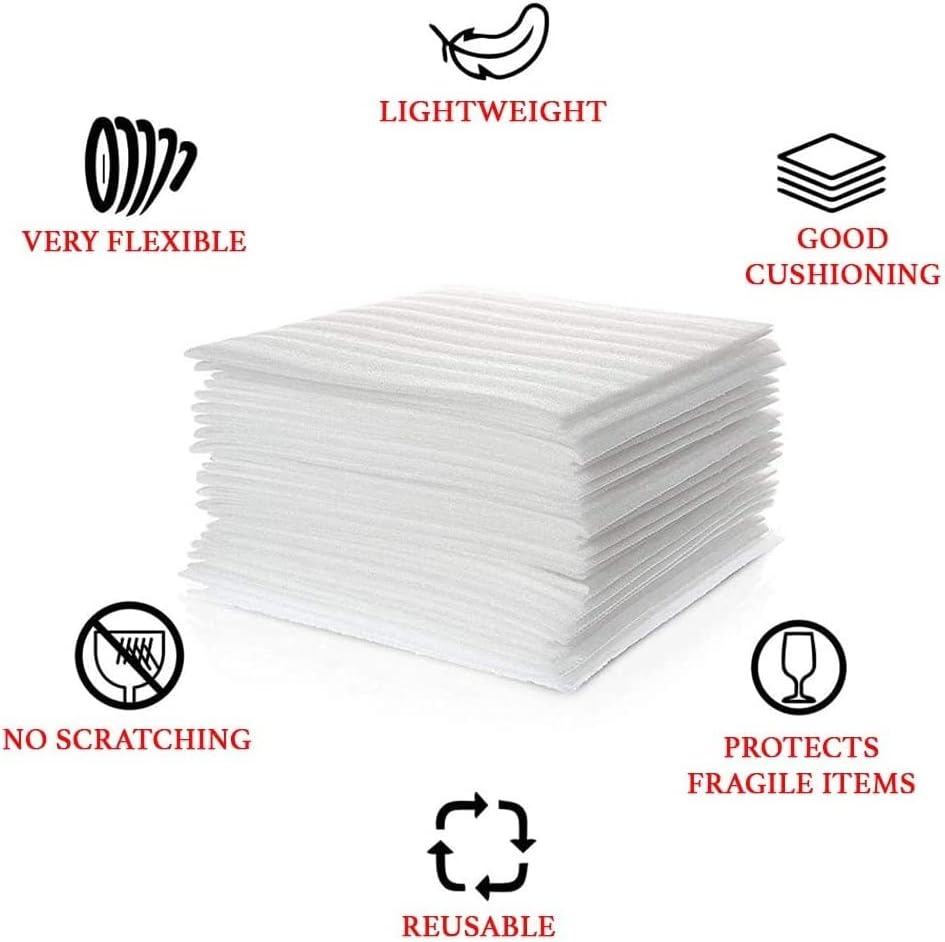Skiennix Foam Wrap Sheets - 12”x12” Packing Foam for Dishes & Glassware | 50 Pack