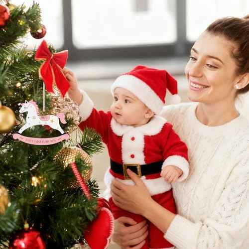 WhatSign Baby's First Christmas Ornament 2025 - Pink Wooden Newborn Girl Christmas Tree Decoration Keepsake