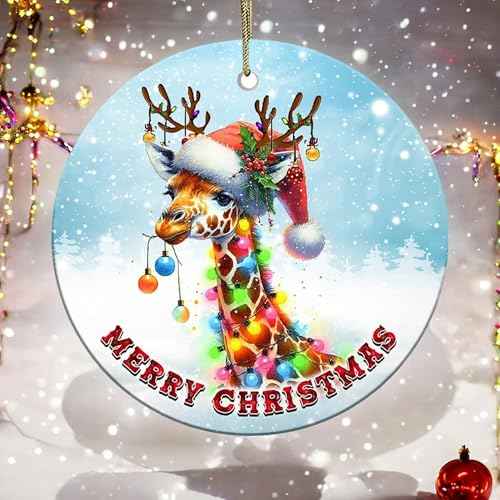 2025 Christmas Ornament - Giraffe Merry Christmas Ceramic Ornament, Christ-mas Tree Decoration, Giraffe Hanging Ornament, Gift for Family, Friends, Giraffe Lovers