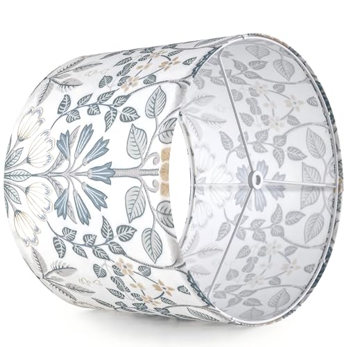 Blue Green Floral Drum Lamp Shades Set of 2, 13-Inch for Table & Floor Lamps (Multicolour-2 / 13x13x10in)