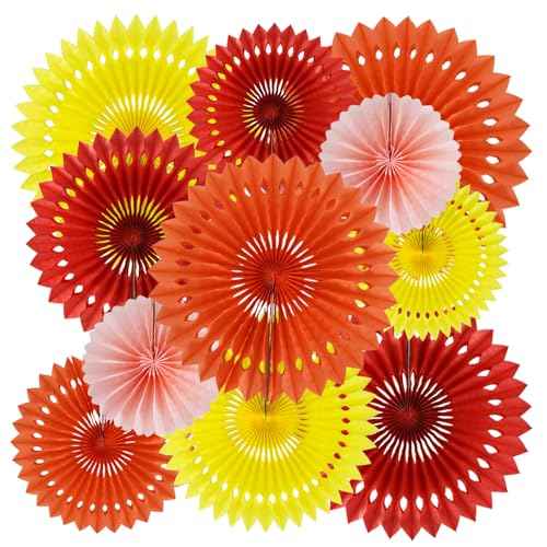 BEISHIDA Fall Orange Hanging Honeycomb Round Paper Fans Decoration Set for Thanksgiving Harvest Fall Wedding Baby Shower Birthday Photo Booth Backdrops Anniversary Party Supplies(11packs)
