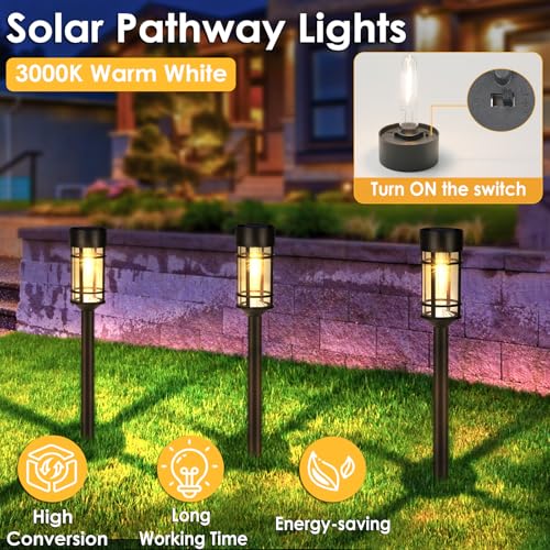 Black Solar Pathway Lights 8 Pack Outdoor Waterproof Garden Lighting with Warm White 3000K