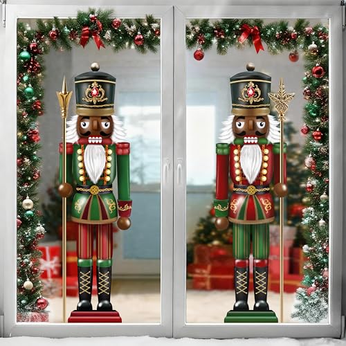 Christmas Black Nutcracker Window Clings - Extra Large 35in, Reusable Double-Sided Decals