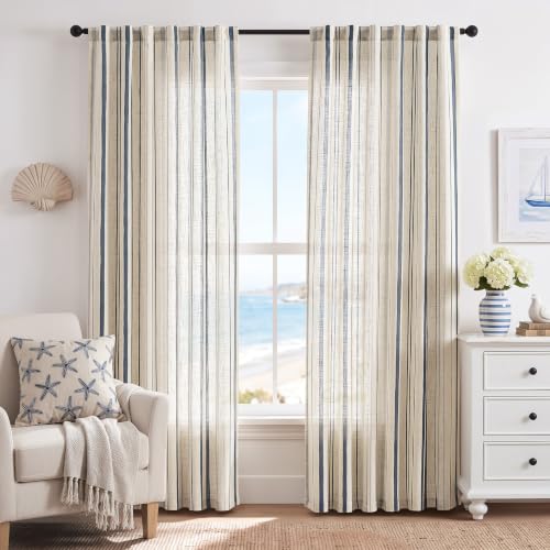 Ocean Tide Blue Linen Curtains 84 Inch Farmhouse Back Tab 2 Panels