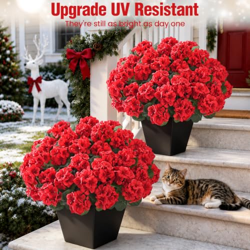 Yastouay 24 Pack Red Artificial Geranium Flowers for Outdoor & Indoor Decor