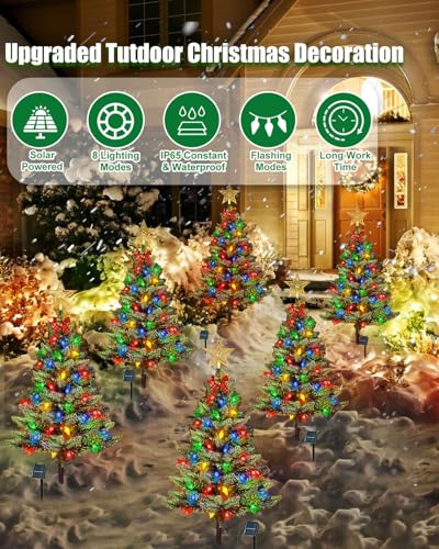 4 Pack Outdoor Solar Christmas Tree with 200 Multicolor LED Lights - 3.6FT