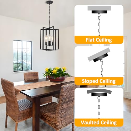 Black Farmhouse Modern Chandelier Light Fixture for Dining Room & Kitchen Island - Adjustable Geometric Pendant Hanging Light