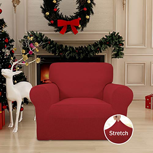 Easy-Going Small Christmas Red Stretch Chair Slipcover with Arm - Washable