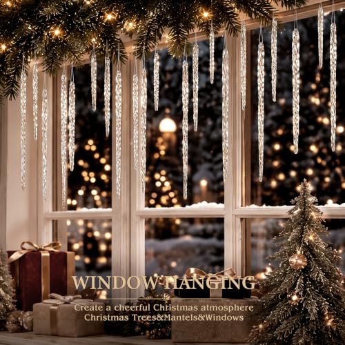 Patelai 64 Pcs Clear Glass Icicle Ornaments for Christmas Tree - 32x3.5in & 32x5.5in - Hanging Wire Included