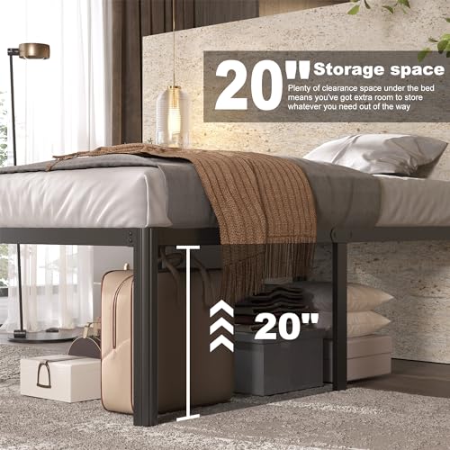 Full Size Metal Bed Frame 22 Inch High Platform Bed with Rounded Legs, Noise-Free, Easy Assembly, Black