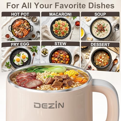 Electric Pot with Steamer 1.7 Quarts - Stainless Steel, Dual Power, Creamy Beige