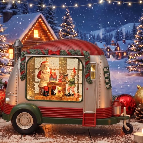 Greluna Santa Claus RV Snow Globe with Lights & Music - Christmas Gift Room Scene