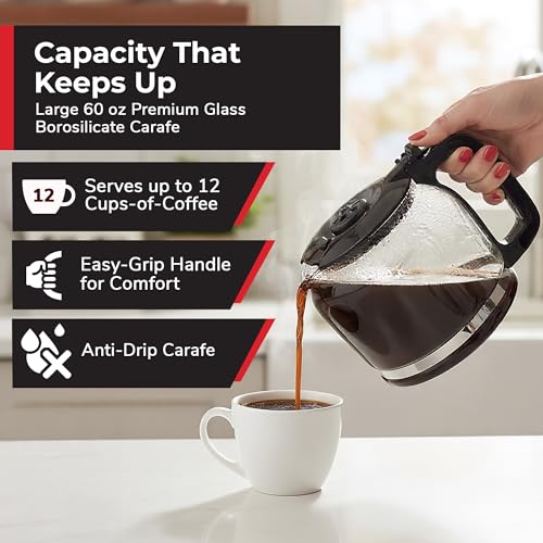 Black Mueller 12-Cup Drip Coffee Maker with Glass Carafe & Reusable Filter