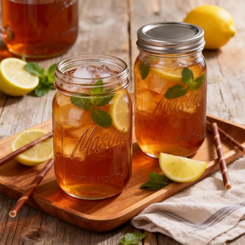 Rubtlamp Clear Mason Jars 32oz Wide Mouth Glass Jars 12 Pack with Airtight Lids