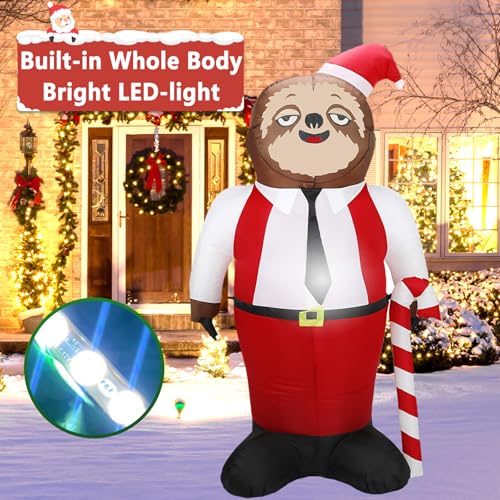 6ft Christmas Sloth Inflatables with LED Lights Outdoor Decoration