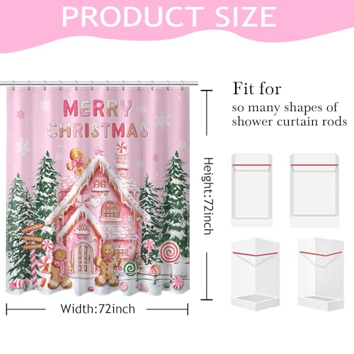 Pink Christmas Gingerbread Shower Curtain 72x72 inch Waterproof Bathroom Decor