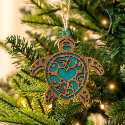 Turtle for Turtle Lover Ocean Beach Themed Xmas Tree Hanging Ornaments Wood Turtle Ornaments for Christmas Tree Gifts for Beach Lover (Turtle Green)