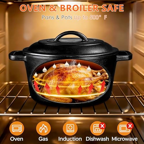 6-Piece Cast Iron Cookware Set with Dutch Oven, Skillets & Griddle - Pre-Seasoned, PFAS-Free