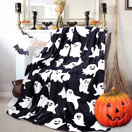 Metawu Halloween Blanket Ghost Throw Blankets for Kids for Women Halloween Decorations Flannel Blankets for Bed, Sofa, Couch, Travel Blanket 50 x 60 inch