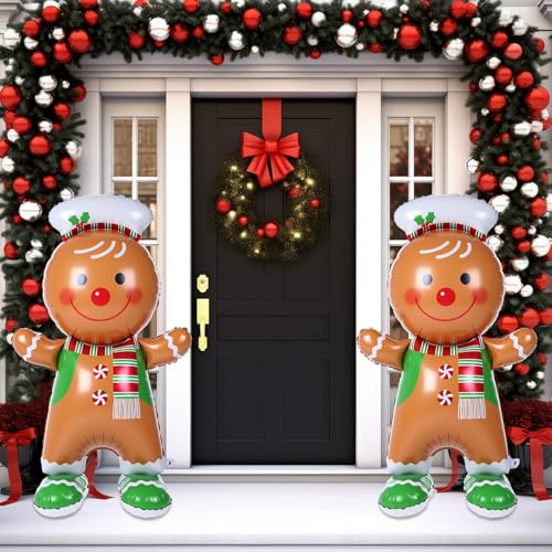 Gingerbread Man 2 Pcs 61-Inch Foil Balloons with Base - Cinnvoice Holiday Party Decorations (Gingerbread Man)