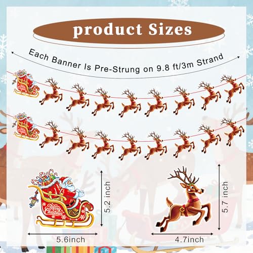 Christmas Banner,2 Set Pre-Strung Santa and Reindeer Bunting Garlands for Merry Christmas Party Decorations,Inside,Home, Office,Fireplace,Wall,Window Hanging Decoration,Xmas Holiday Decor Supplies
