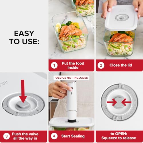 Mixed Set Glass Vacuum Seal Containers for Food Storage - Small, Medium, Large - Compatible with Handheld Vacuum Sealer