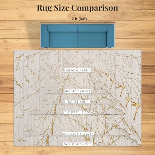 LUXE WEAVERS Modern Gold Abstract Non-Shedding Area Rug 5x7 ft
