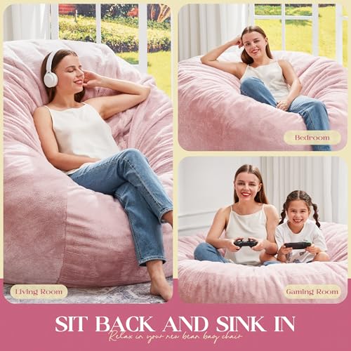 Hobestluk 3FT Pink Giant Bean Bag Chair for Adults with Filler & Removable Cover
