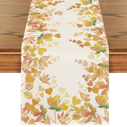 Artoid Mode Maple Leaves Floral Fall Table Runner, Orange Seasonal Autumn Kitchen Dining Table Decoration for Home Party Decor 13x72 Inch