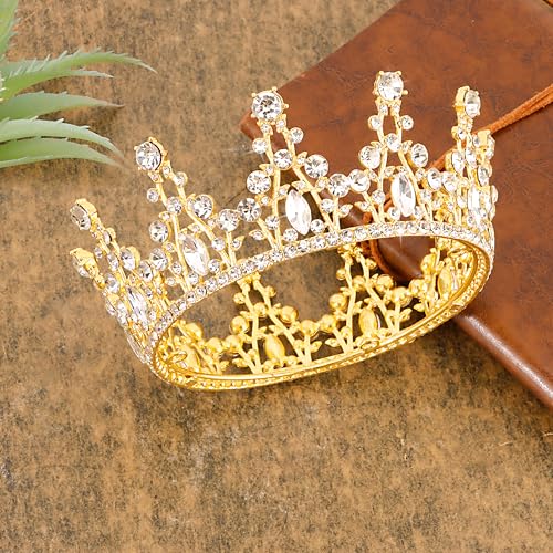 Gold Crown Cake Topper Mini Crown for Bouquets Rhinestones Tiara for Girls Birthday Tiara Cake Decoration for Wedding Birthday Party