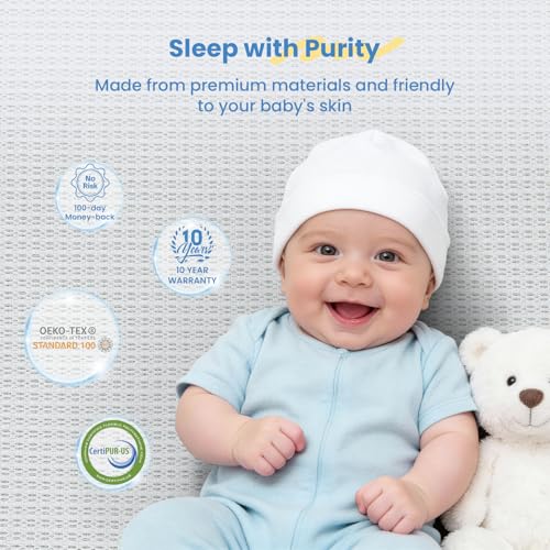Blue Mini Crib Mattress 38x24x4 with Washable Tencel Cover & Cooling Gel Foam