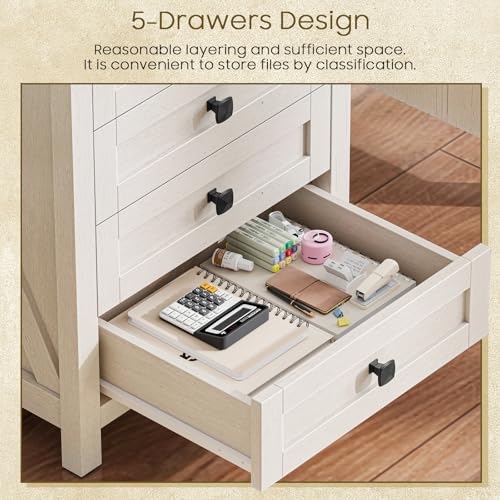 Farmhouse Style 5-Drawer Small File Cabinet - Rustic White & Black, 15.75 x 18.11 x 27.76 inches