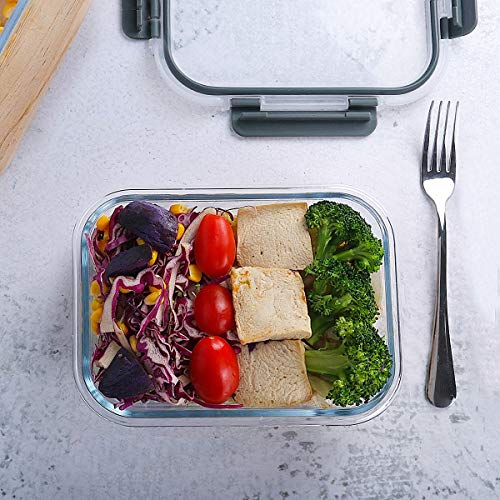 M MCIRCO 5-Pack 36 oz Glass Food Storage Containers with Lids - Gray, Leakproof, Microwave & Dishwasher Safe