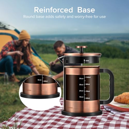 Large 51oz French Press Coffee Maker with Thickened Glass - New Style Copper