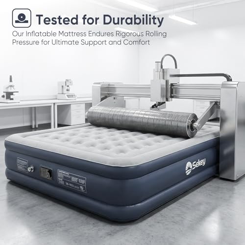 Sekey Grey King Size Air Mattress with Built-in High-Speed Pump - 20" Double High Inflatable Bed for Home, Camping & Guests