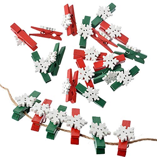 Papasgix 50 Mini Christmas Clothes Pins, Wooden Snowflake Clips, Small Clothespins for Photos, Cards, DIY Crafts, Holiday Decor (Red)