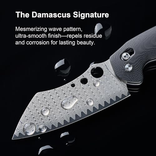 OKNIFE Sentry R1 Damascus Foldable Chef Knife - Black, 4.61'' Outdoor Kitchen Knife