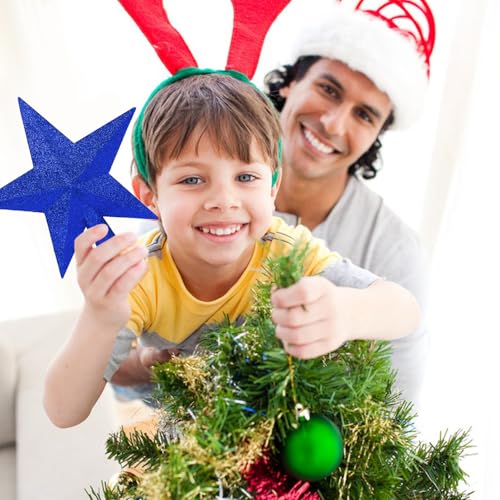 DERAYEE Blue Christmas Tree Topper, 7.9 Inch Glitter Star for Holiday Decor