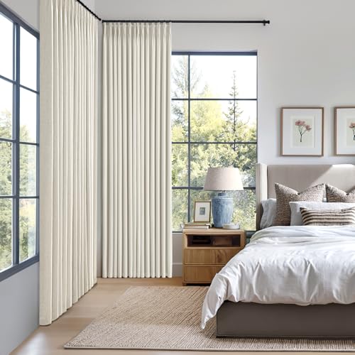 MIULEE Natural Blackout Linen Curtains 40x90 Inches Pack of 2 - Pinch Pleat, Thermal Insulated, 100% Darkening, Dual-Layer